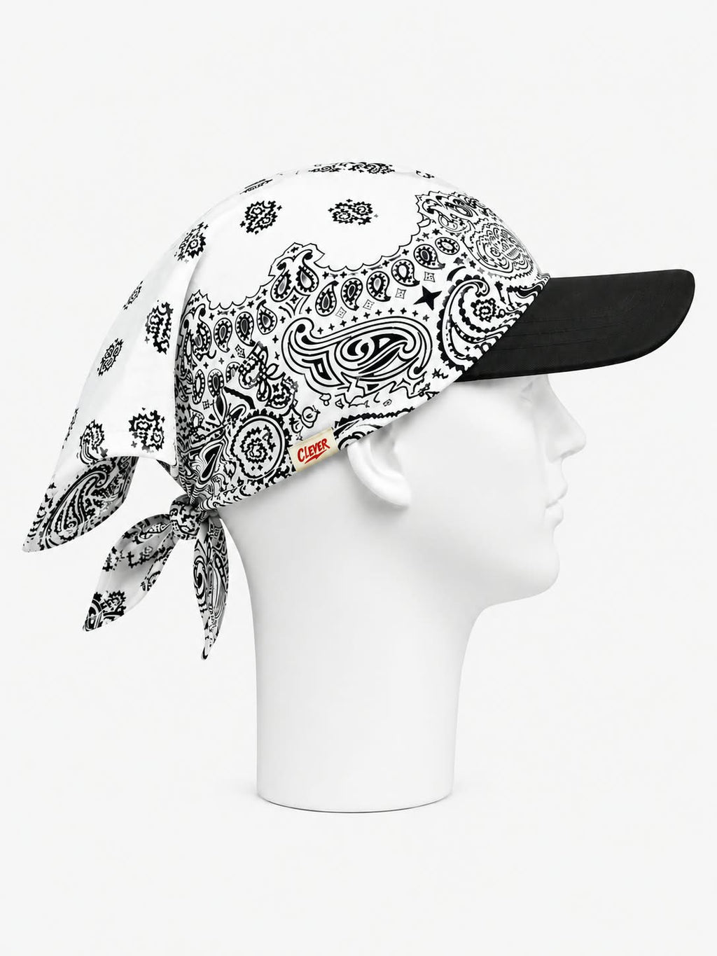 Crisp White and Black Paisley Brimmed Bandana