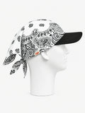 Crisp White and Black Paisley Brimmed Bandana