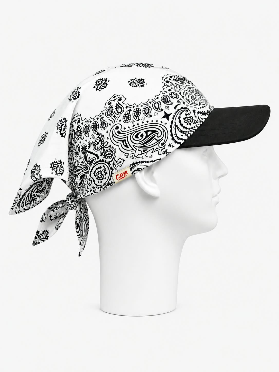Crisp White and Black Paisley Brimmed Bandana
