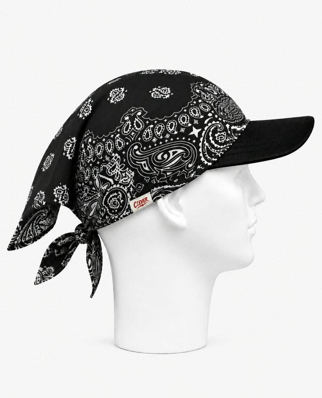 Midnight Black Paisley Bandana Hat with White Print