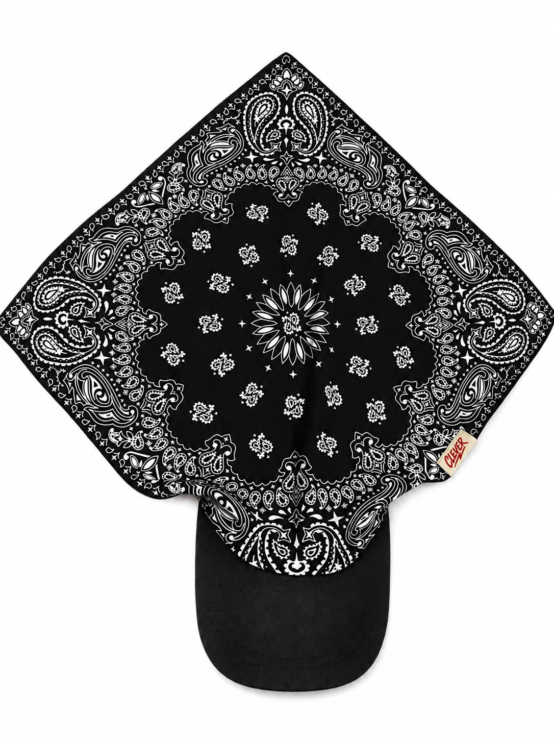 Midnight Black Paisley Bandana Hat with White Print