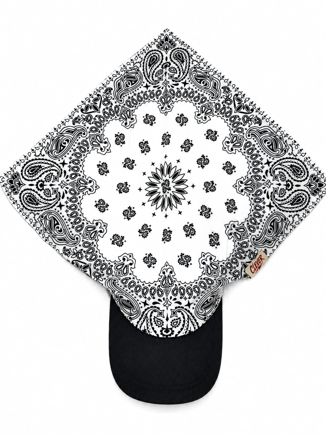 Crisp White and Black Paisley Brimmed Bandana