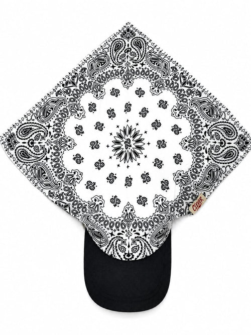 Crisp White and Black Paisley Brimmed Bandana
