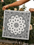 Crisp White and Black Paisley Floral Bandana